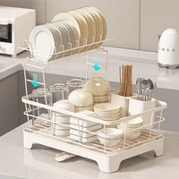 Égouttoir à vaisselle de cuisine japonais Compact, égouttoir à vaisselle en acier avec porte-ustensiles à plaque amovible et porte-baguettes à double couche 3