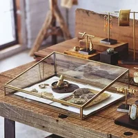 Glass and Brass Jewelry Box, Vintage, Copper-Edged, Transparent Organizer, Storage Case with Lock for Elegant Display 1