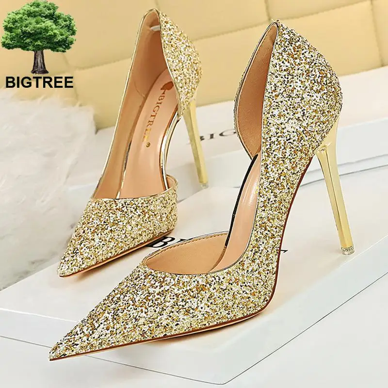 

Fashion Shoes Gold Sliver Woman Pumps Sequin Cloth Wedding Shoes Sexy High Heels 2023 New Pumps Women Stiletto Heels 10.5 Cm