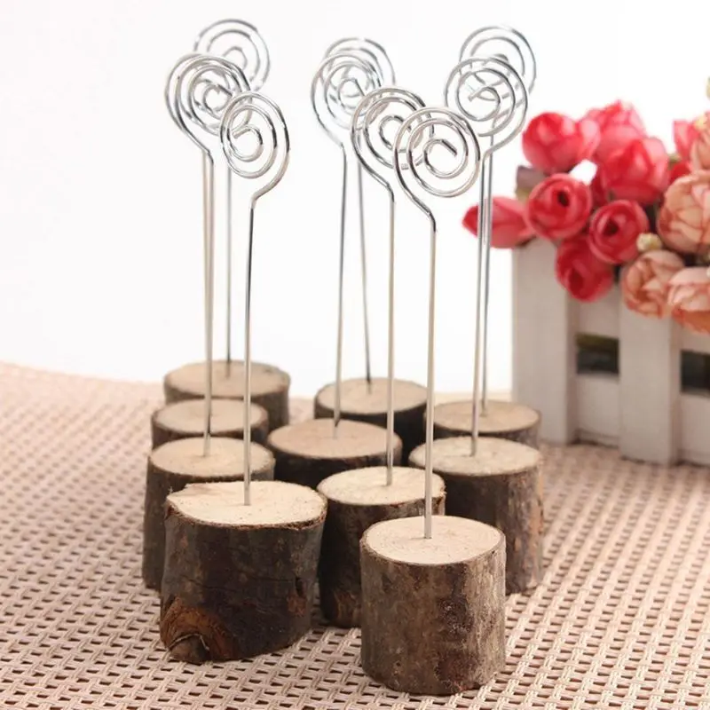 10Pcs Rustic Wooden Photo Clip Memo Name Card Base Holder Memo Picture Frame Table Number Stand Clip Wedding Party Supplies 29EA