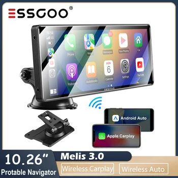 ESSGOO 무선 카플레이 모니터, 자동차 라디오, 멀티미디어 플레이어, 무선 안드로이드, 자동 미러링크, 와이파이, 자동차 플레이, 10.26 인치