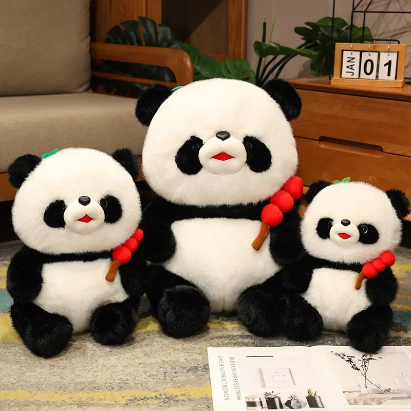 

35-55cm Cute Tomatoes on sticks Giant Panda Doll Plush Toy Stuffed Animals Lifelike Panda Baby Accompany Toy For Kids Xmas Gift