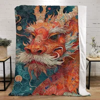 Chinese Dragon Knitted Plaid Fluffy Soft Blankets Sofa Decoration Summer Blanket King Size Interior for Home Microfiber Bedding 1