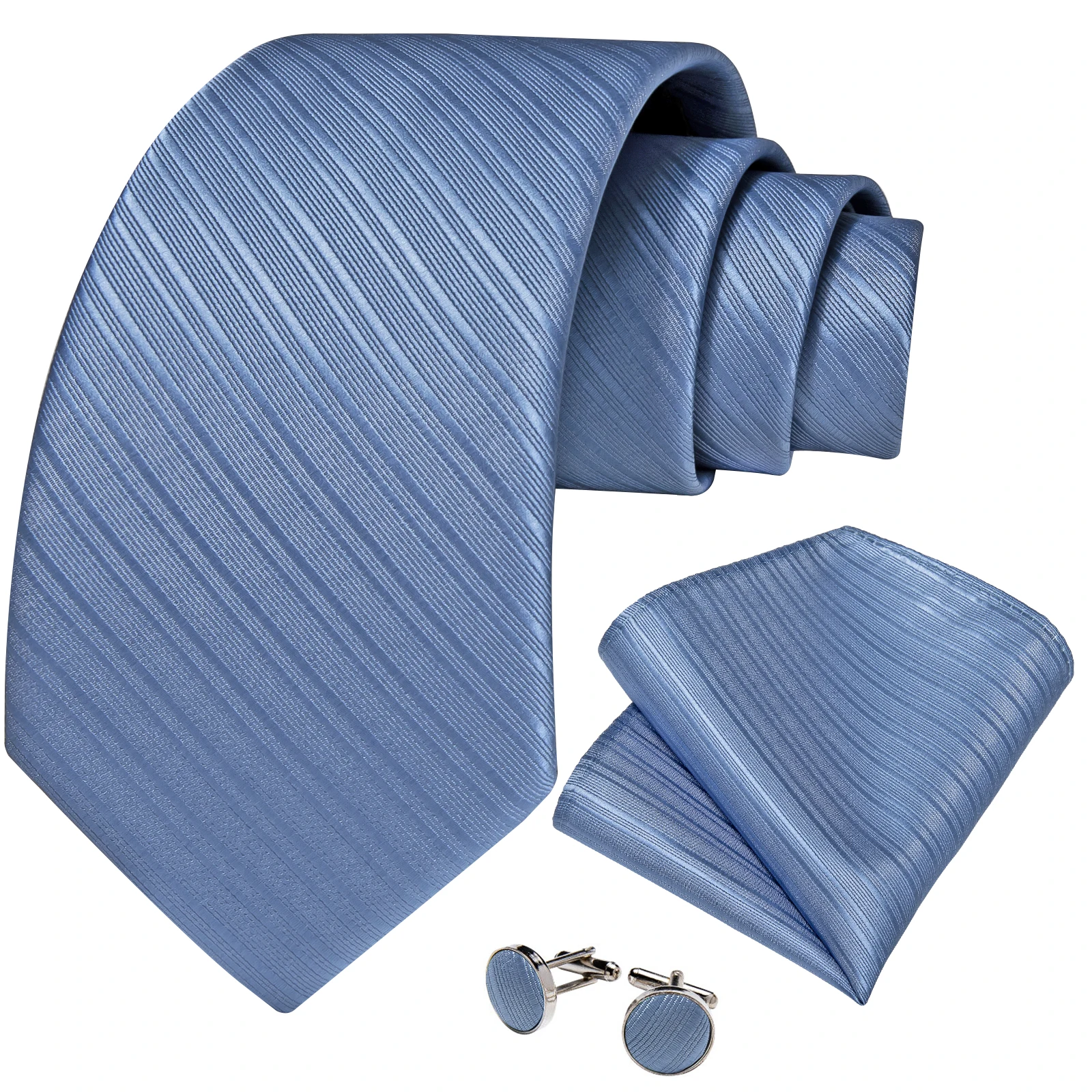 Light Blue Striped Mens Ties Hanky Cufflinks Set Silk Neck Ties For Men Wedding Party Business Tie Men Set DiBanGu neck tie pocket square