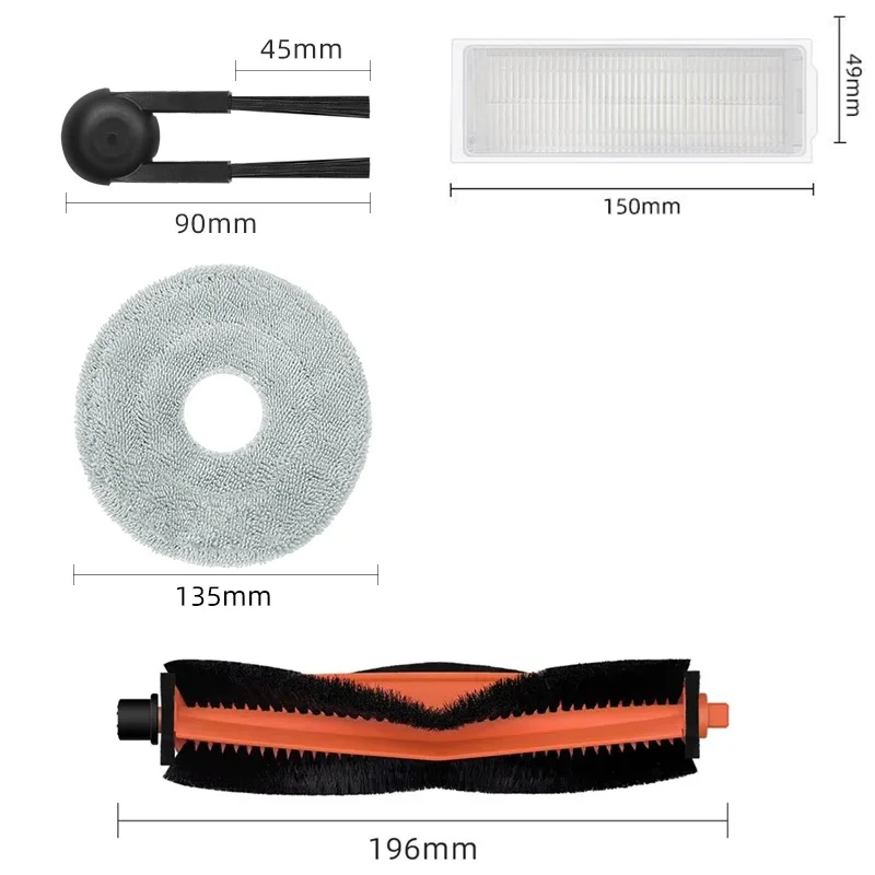 Kit Accessori Di Ricambio Per Xiaomi Robot Vacuum S40 Pro (OV71GL): 2 Spazzole Principali, 8 Laterali, 8 Filtri HEPA, 8 Panni Mocio