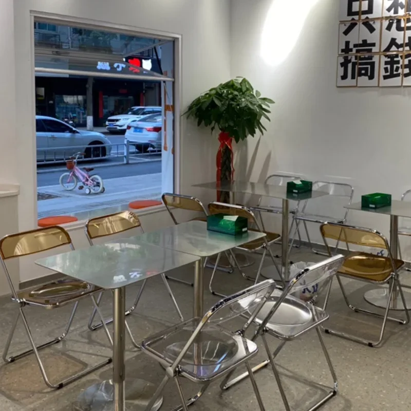 Industrial style stainless steel round table coffee shop acrylic shop commercial dining table and chair combination