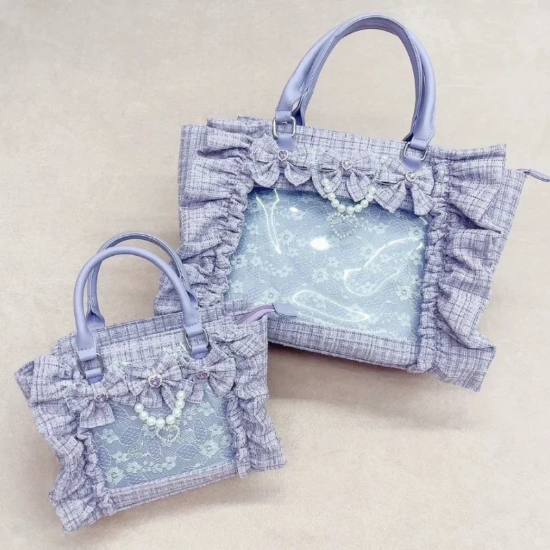 Sweet Y2k Aesthetic Transparent Bow Ita Bag Casual Chic Ruffle Fashion Women's Handbags All Match Kawaii Shoulder Crossbody Bags 6