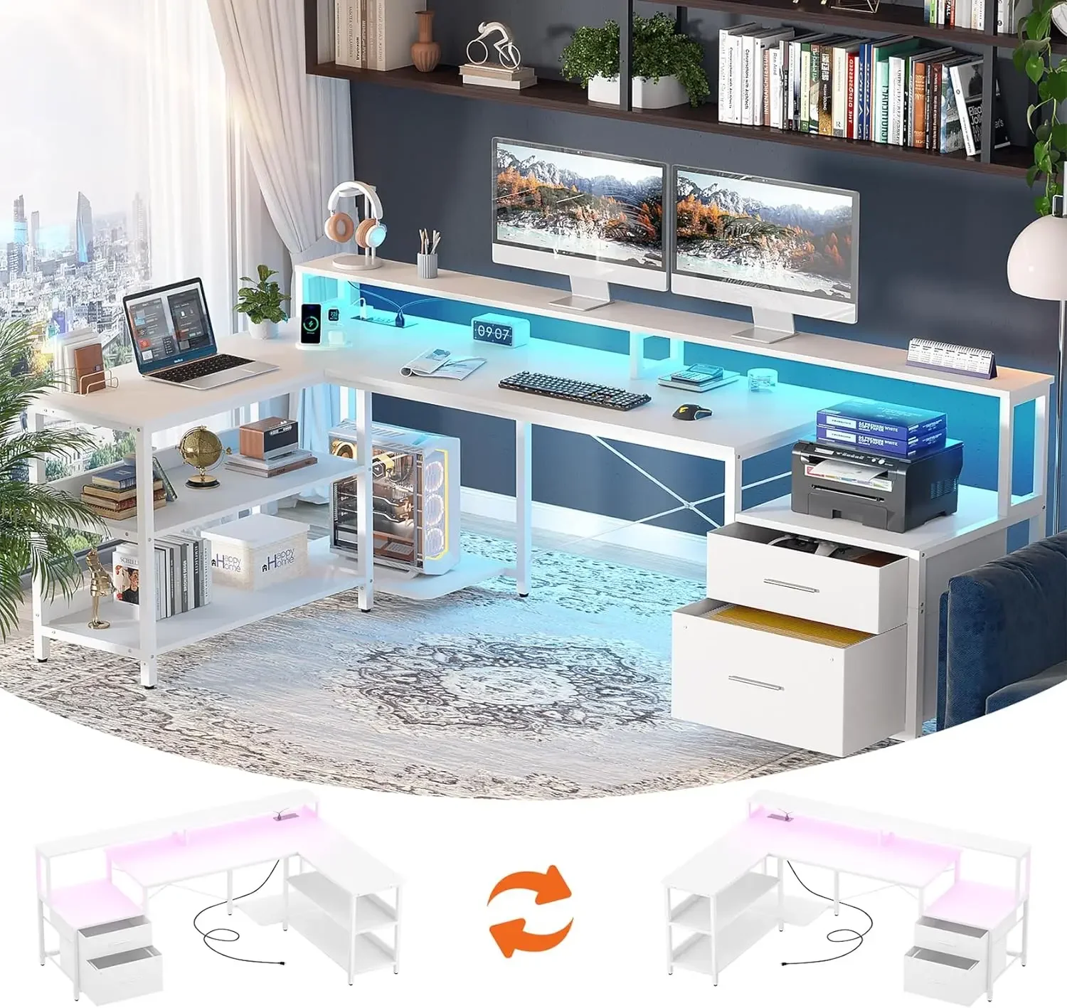 

Desk, computer desk with file drawer, game table with long monitor stand