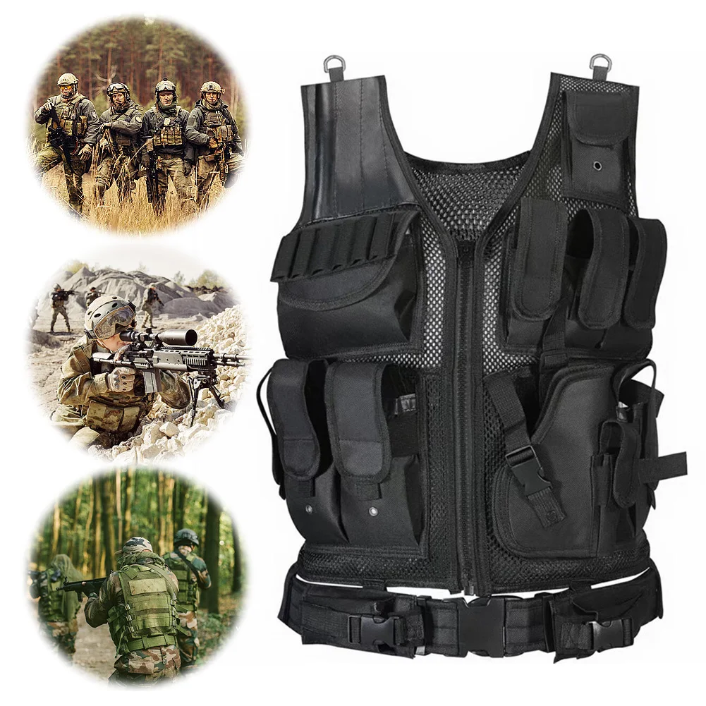 Nylon Molle Vest Adjustable Mesh Vest Combat Body Armor Vests Multi-Pocket Plate Carrier Vest for Outdoor Hunting