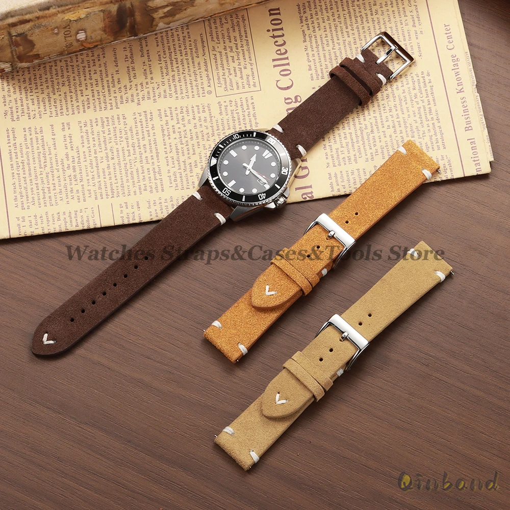 Blue Suede Leather Vintage Watch Strap with Quick Release