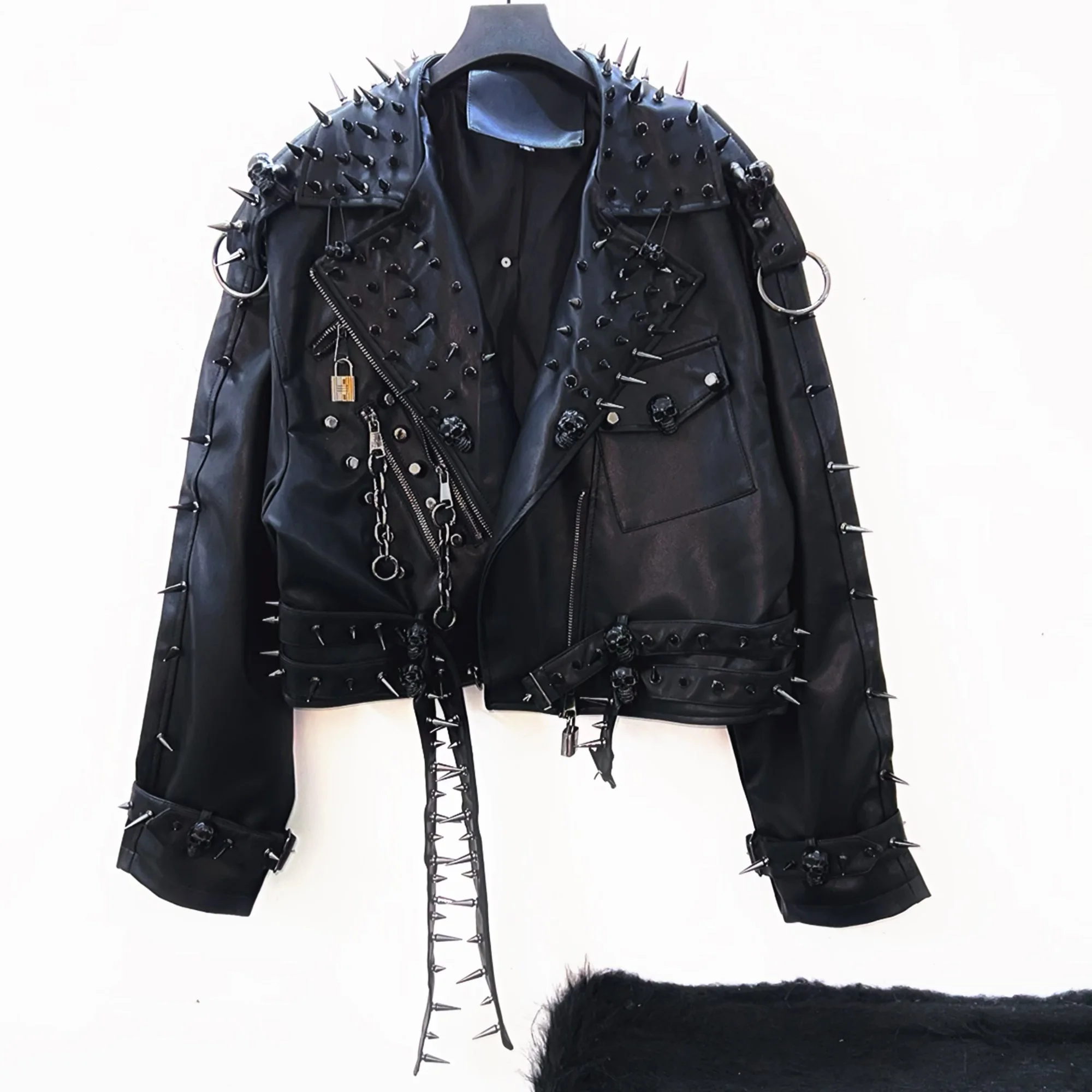 Unique Leather jacket y2k Leather jacket Gothic Leather jacket Punk Leather jacket Hiphop Leather jacket rivet Leather jacket