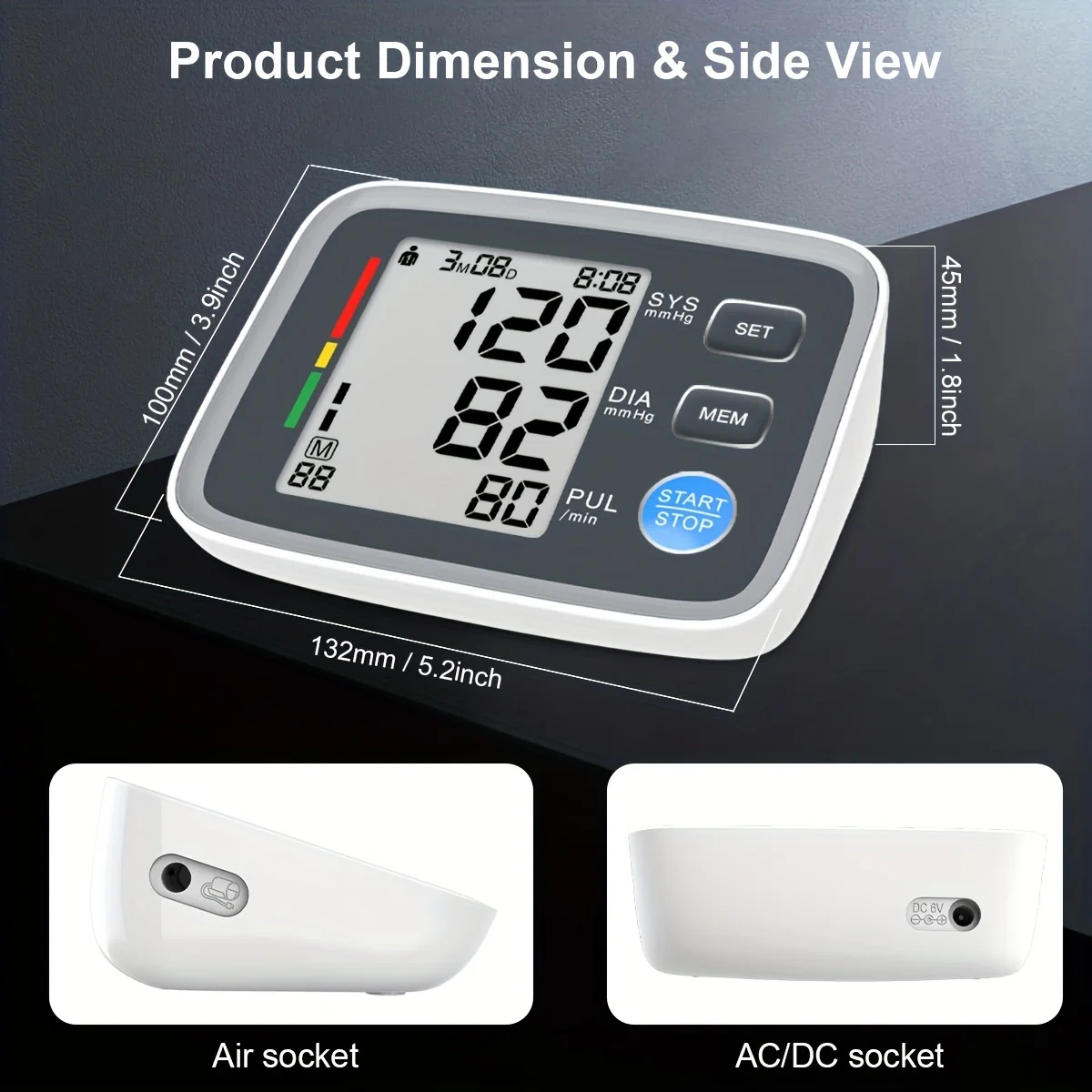Automatic Upper Arm Blood Pressure Monitor with Adjustable Cuff Easy to Use Digital BP Machine for Home Use