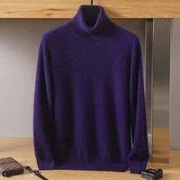 Men's Turtleneck 100% Mink Cashmere Sweater Men 2023 Autumn and Winter Large Size Loose Knitted Sweater Keep Warm Top Men Jumper 2