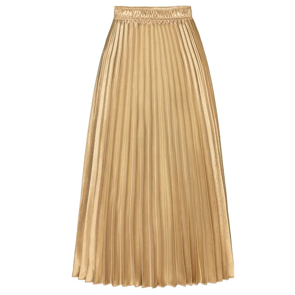 

High Waist Satin Pleated Skirt SS0036 Autumn Solid Color Black Pink Blue White Long Skirt for Women SS0036