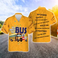 School Bus 3D Printed Shirts For Men Clothes Cartoon Car Driver Graphic Beach Shirt Funny Gift Aloha Lapel Blouse Hawaiian Tops 2