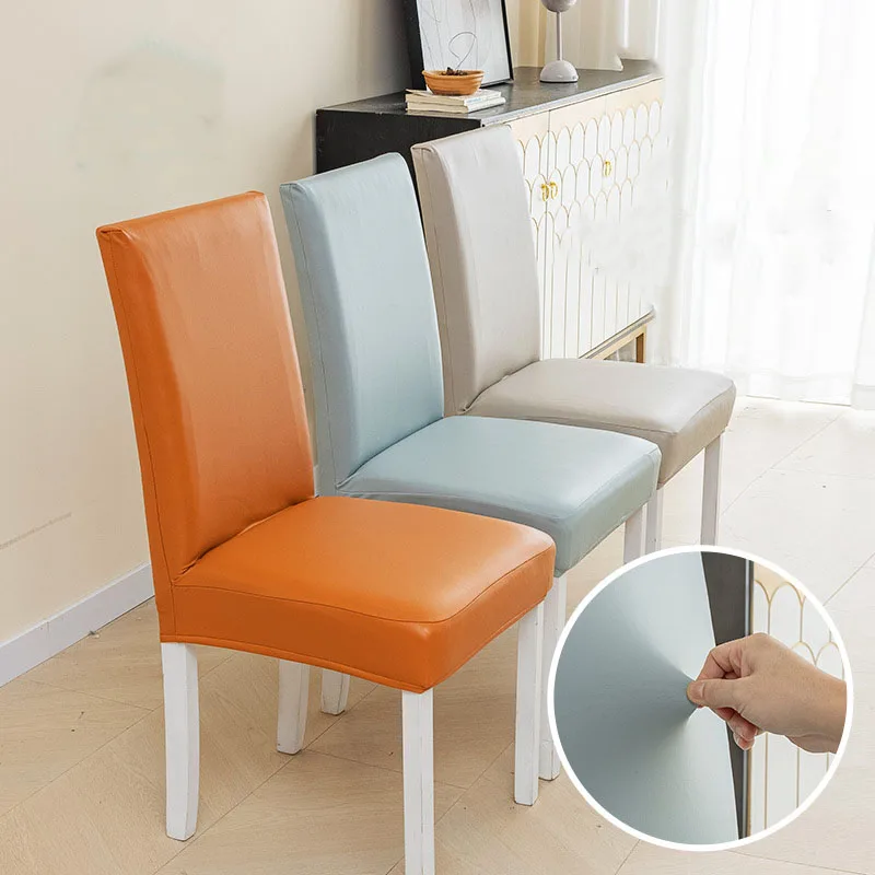 

Solid Color Leather Table Chair Cover Waterproof Oilproof Dining Seat Covers Deco Banquet Hotel Home Textlies