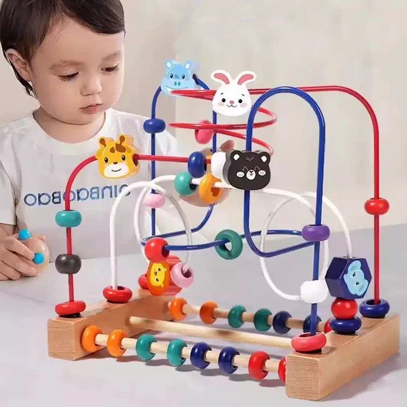 Baby Wooden Bead Maze Roller Coaster Toys 6 12 month Montessori Early Educational Counting Learning