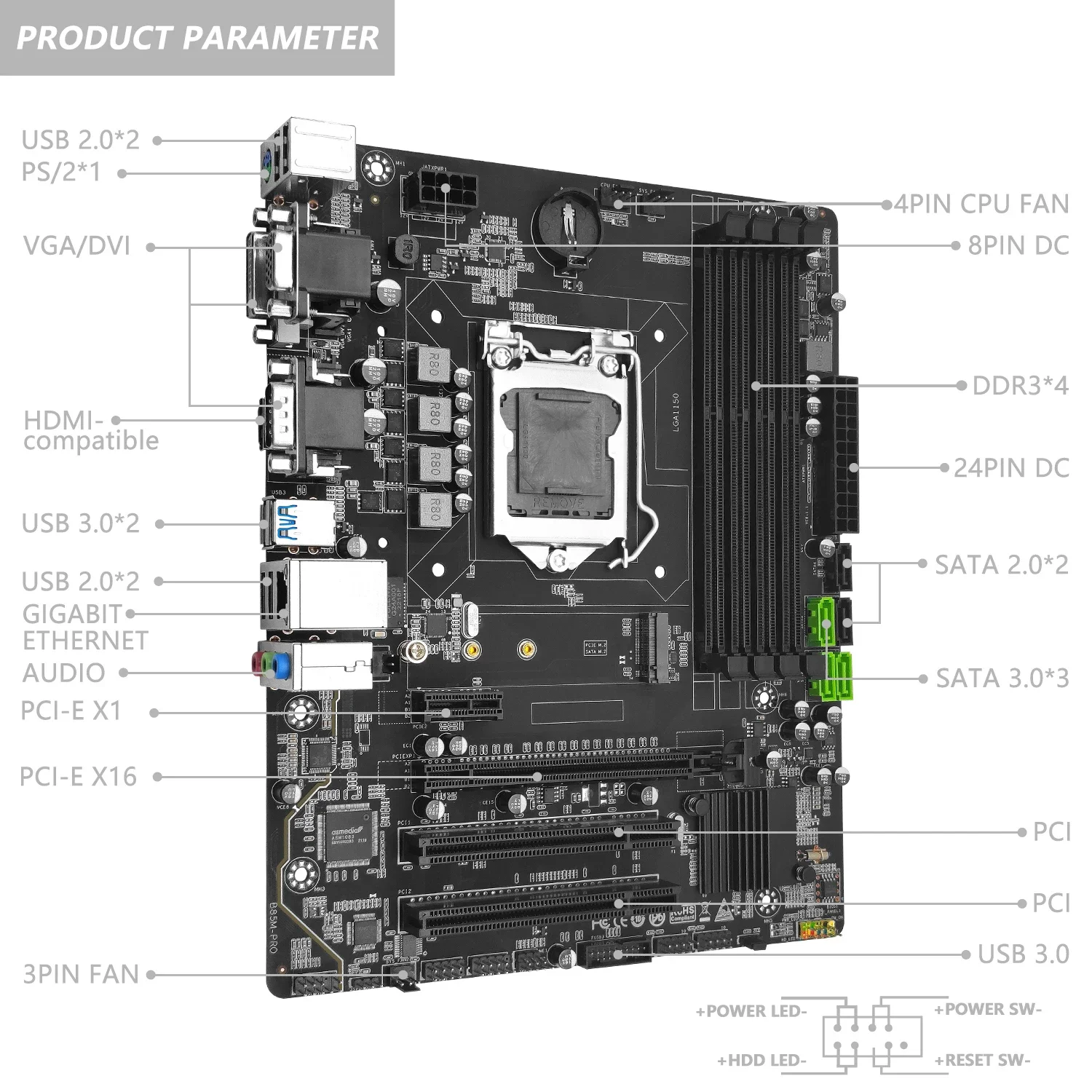 MACHINIST B85 Motherboard LGA 1150 Support I7/I5/I3 Celeron/Pentium Xeon E3 Series CPU Processor DDR3 Desktop RAM B85M PRO