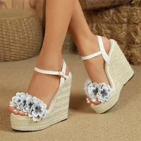 Eilyken Summer Fashion Flowers Open Toe Solid Weave Platform Wedges High Heels Women Sandals  Buckle Strap Shoes - Image 4