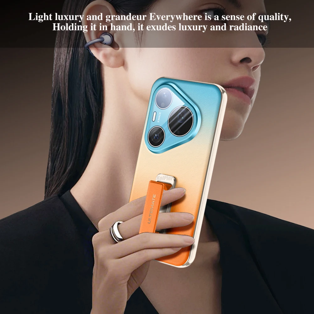 Luxury Plating Leather Back Case with Alloy Wristband and Camera Protection