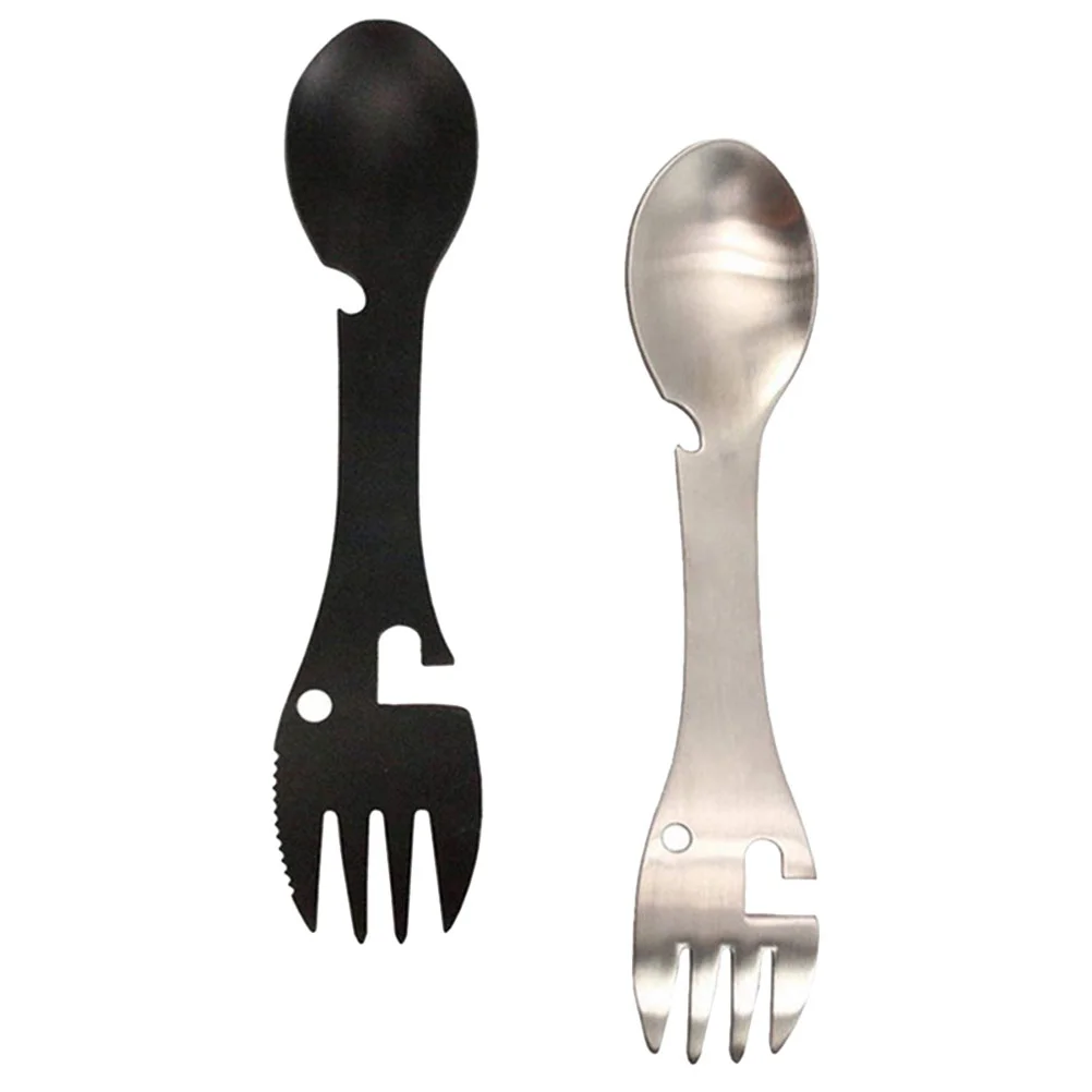 

2Pcs Camping Spoon Fork Small 5-in-1 Spork Outdoor Stainless Steel Spork Camping Fork