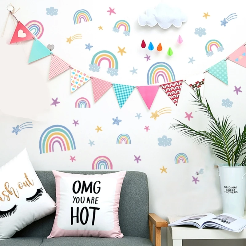 Q1Jb Rainbow Fluorescence Sticker 1 Set Self Adhesive Decal Wall Sticker Supplies For Shopping Mall Hotel Living Room Decor