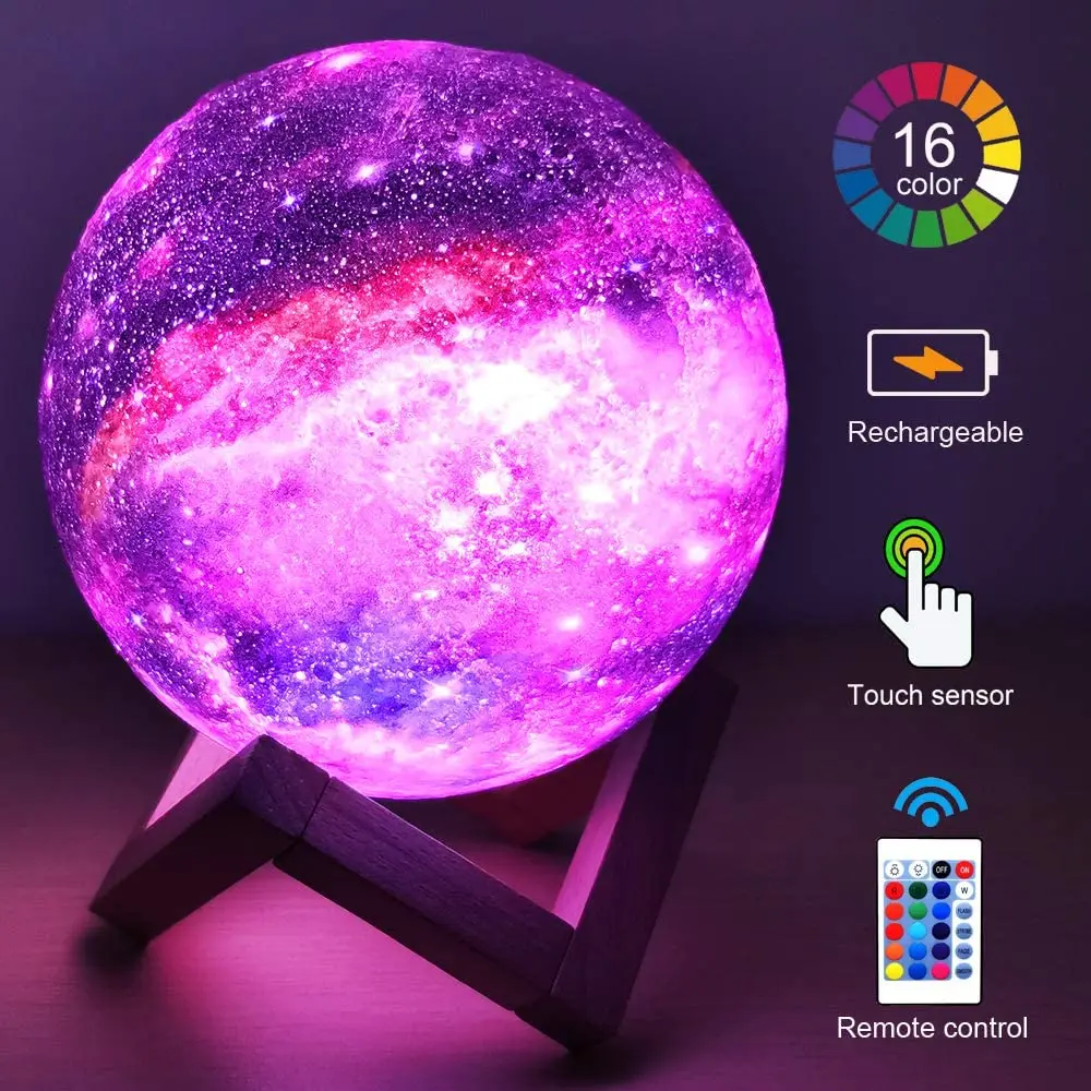 3D Printing Moon Lamp Galaxy Moon Light Kids Night Light 16 Color Change Night Lamp Touch and Remote Control Galaxy Toy Gift dinosaur lamp 3d touch remote control usb battery led lamp 16 color adjustable decorative bedroom table lamp gift night light