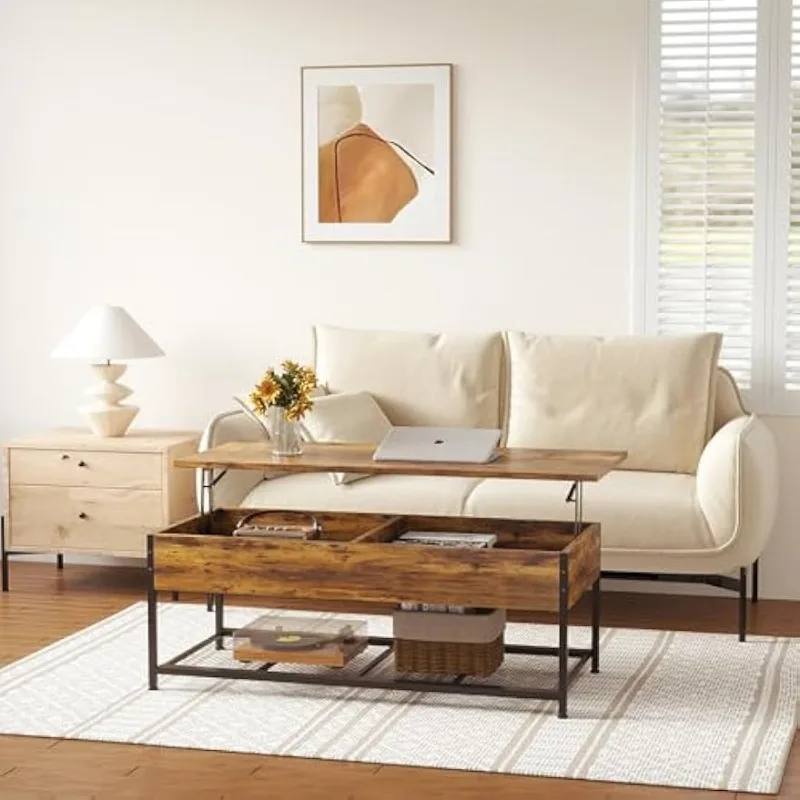 Lift Top Coffee Table -Adjustable Shelf and Hidden Storage,Wood Lift Tabletop Coffee Table for Home Living Room,Office Reception 3