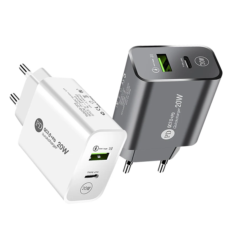 

Зарядное устройство PD 12 Вт для телефона, 5 В, а, зарядная головка USB + зарядная головка Type-C, адаптер с вилкой для ЕС и США