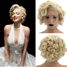 

Marilyn Monroe Synthetic Curly Lace Front Wig Blonde Wave Heat Resistant Wigs Bob Curly Blonde Hair Cosplay Party Drag Queen
