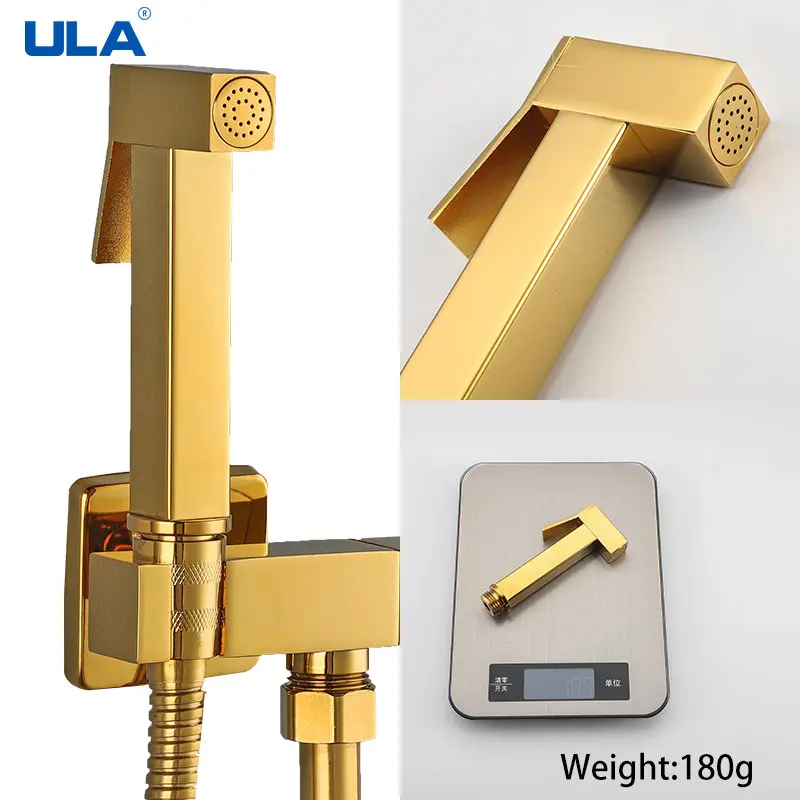 ULA Brass Bidet Faucet Gold Handheld Toilet Bidet Sprayer Hygienic Shower Toilet Faucets Single Cold Water Tap Self Cleaning 5