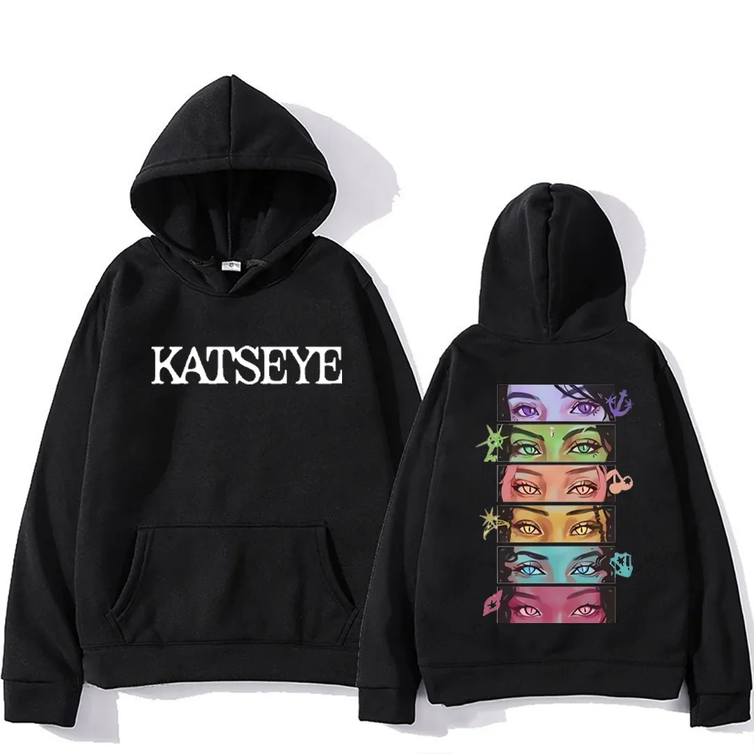 Sweat à Capuche Unisexe Katseye Logo Animé - Coupe Décontractée, Manches Longues, Style Streetwear