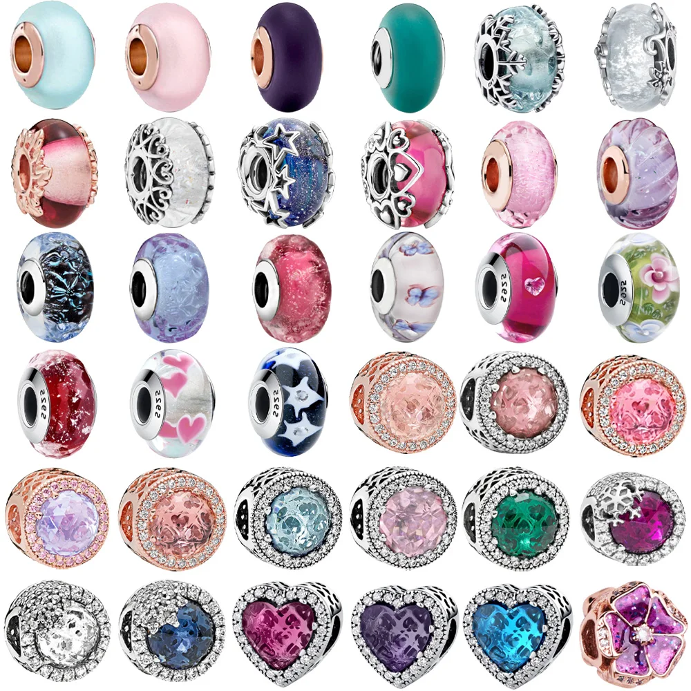 S925 Sterling Silver Crystal Oval Beads Love Heart Murano Glass Zircone Charms Fit Original Pandora Bracciale Gioielli Da Donna