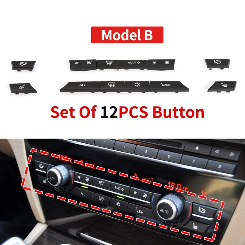 Car A/C Heater Button Key Caps Repair Kit Switch Button Cover for BMW F01 F02 F06 F07 F10 F11 F12 F13 5/6/7 Series 2010-,car air conditioner trim,air conditioner trim,car knob covers,car engine start button sticker,car engine start button,car button repair stickers,car switch repair kit