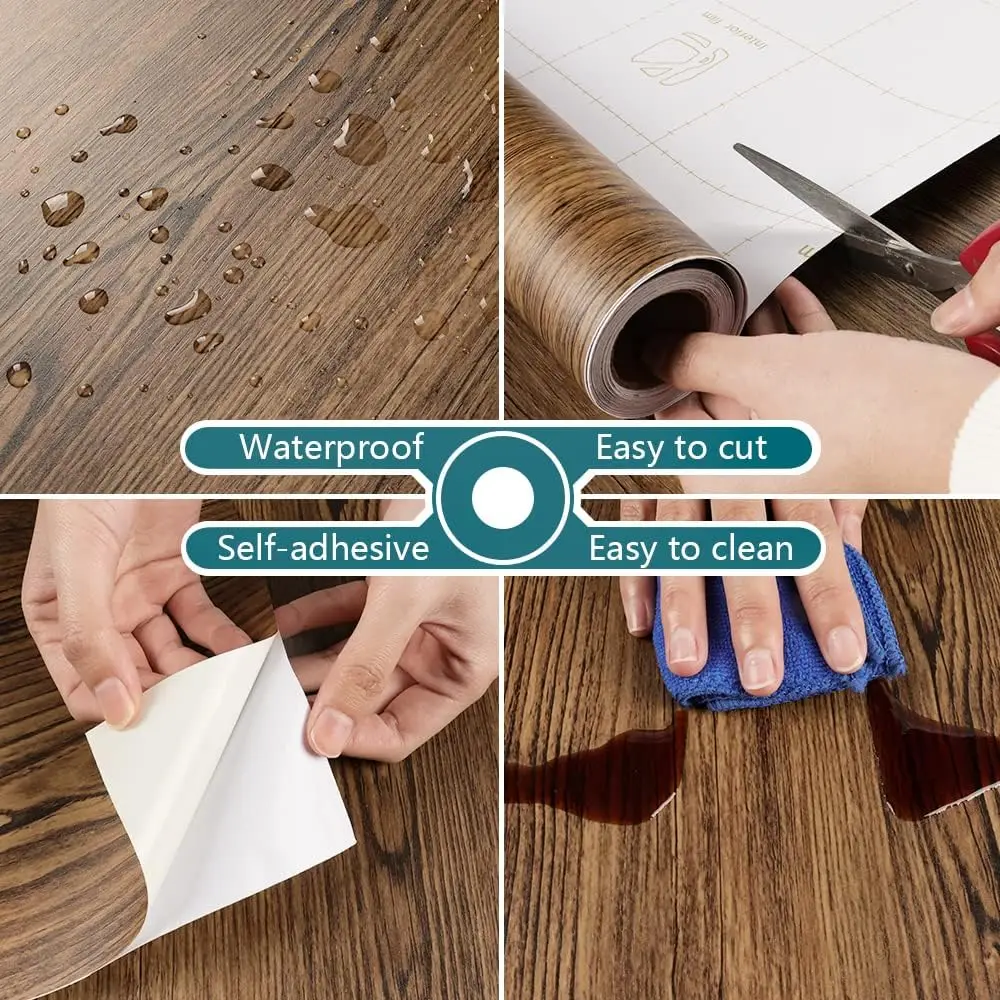 Waterproof Self-Adhesive Vinyl Wood Wallpaper Roll for Home Décor and Furniture Renovation