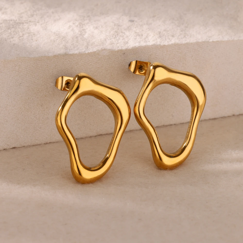 Irregular Hollow Cute Stainless Steel Stud Earrings for Women