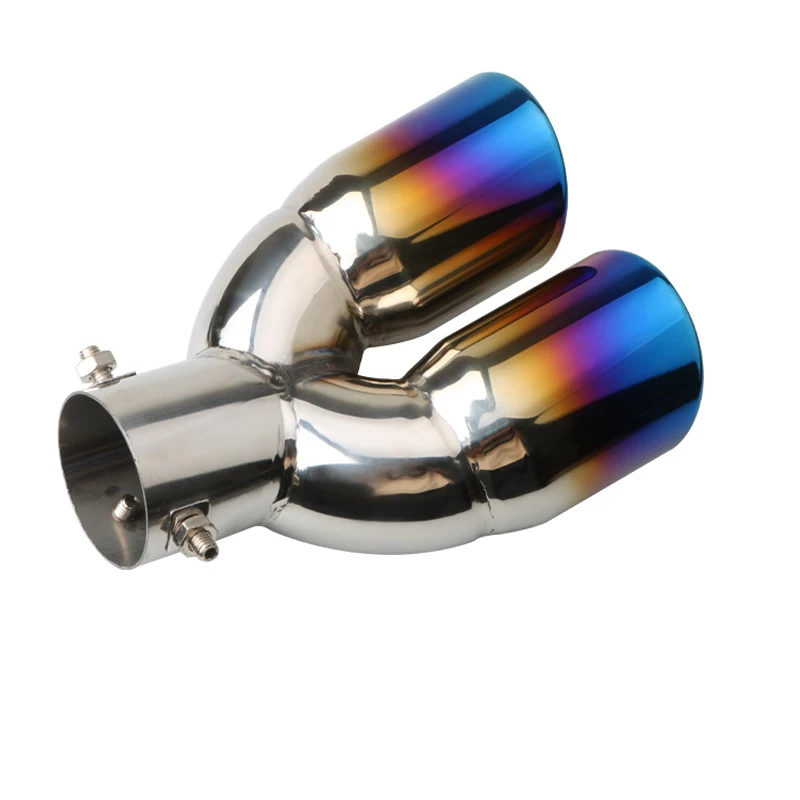 Exhaust Pipe Tip Tail Pipe Muffler Universal 63mm Car Exhaust Pipe Inlet Double-Barrel Rear Tip