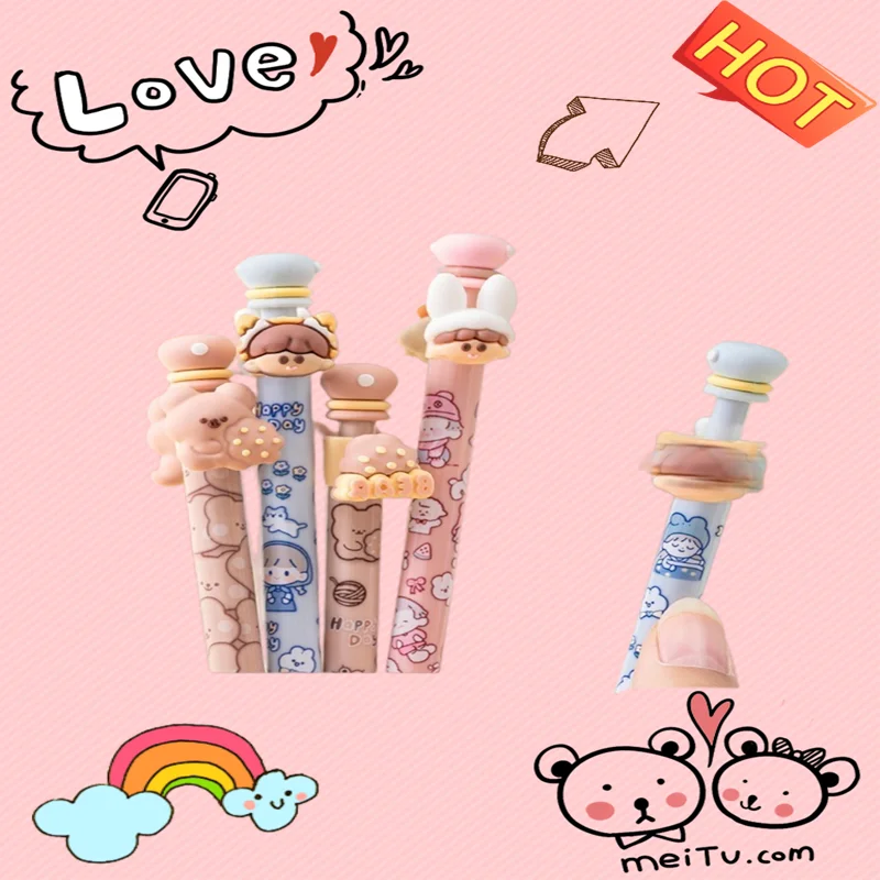 

4 шт./набор кавайная мультяшная нейтральная стираемая ручка 0,5 мм черная нейтральная ручка с декомпрессионной ручкой школьные и офисные принадлежности для детей