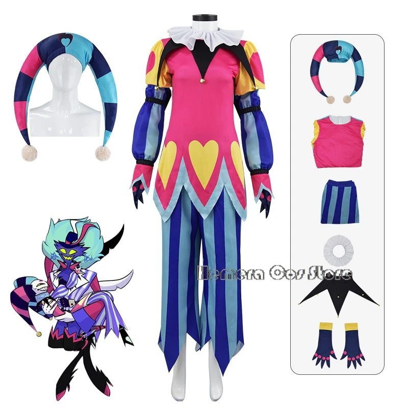

Fizzarolli Cosplay Costume Helluva Hat Boss Fezz Tail Carnaval Party Suit Halloween Fancy Clown Suit FullSet Unisex Suit XS-3XL
