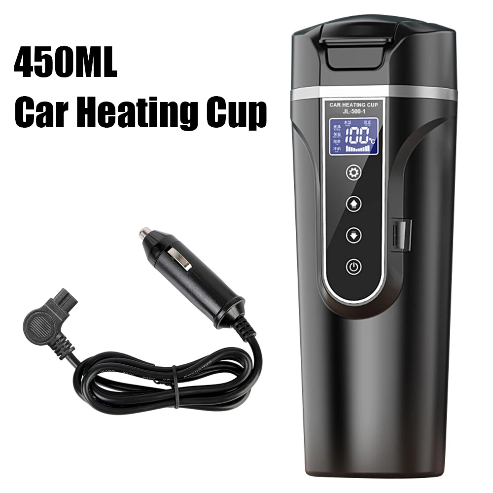 

Heat Preservation LCD Display 12V/24V Water Warmer Bottle Car Heating Cup Electric Kettle 450ML Stainless Steel