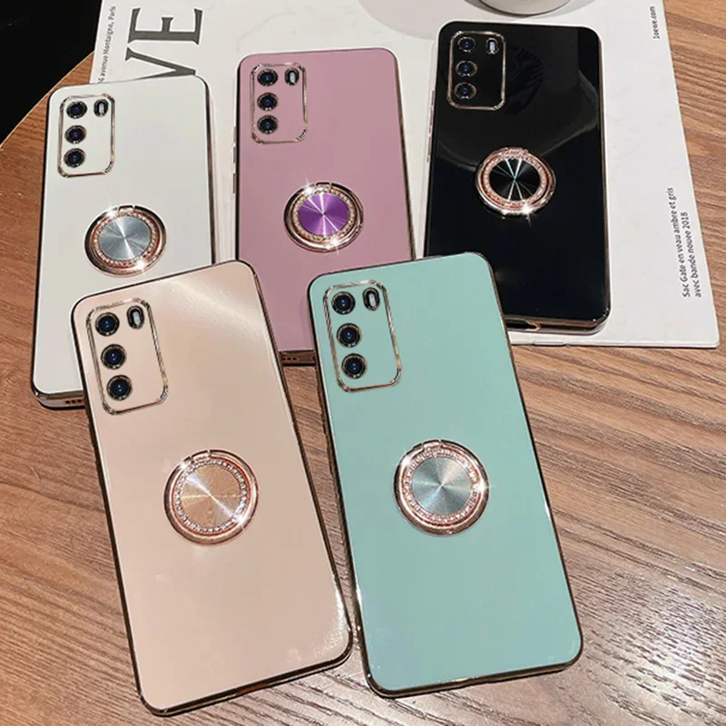 Diamonds Finger Ring Holde Stativ Fodral Fo Samsung Galaxy S24Ulta S23 S21 FE S22Plus S10 S20 S8 S9 Plating Backet_voghion.com