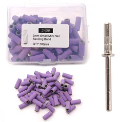 Mini Sanding Bands Kit - Nail Drill Bits & Mandrel Sets for Electric Manicure & Dead Skin Removal (100 pcs, 3.1mm) (240Grits Purple)
