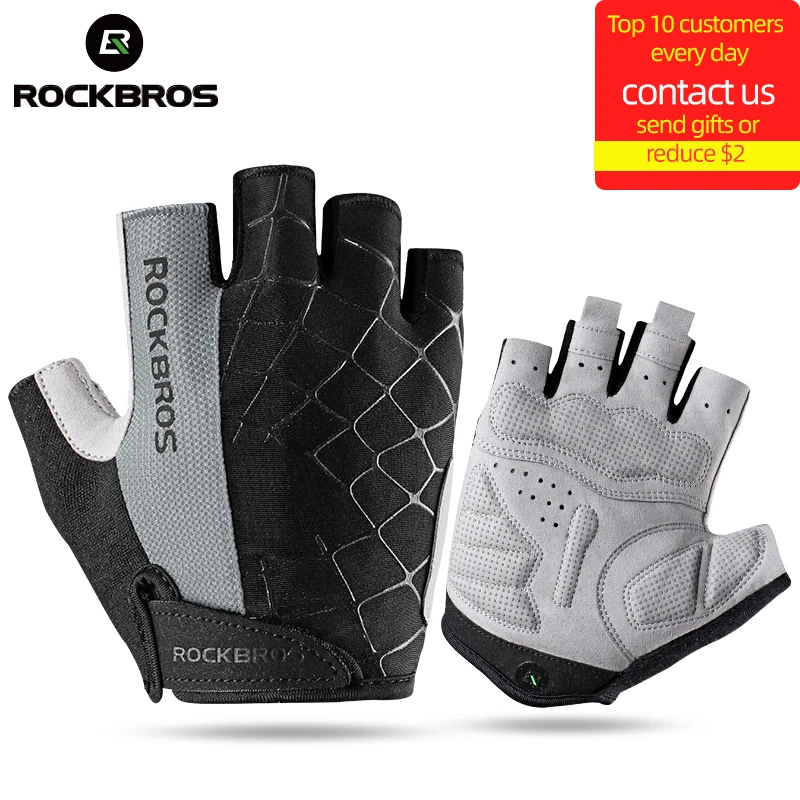 ROCKBROS Cycling Bike Gloves Half Finger Shockproof Breathable MTB Mountain Bicycle Sports Gloves Men Women Cycling Equipment