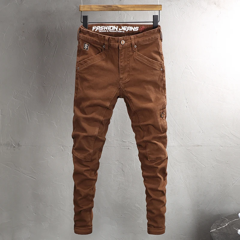 Street Fashion Men's Jeans Vintage Black Elastic Tight Split Jeans Men's Designer Vintage Denim Pants Hombre