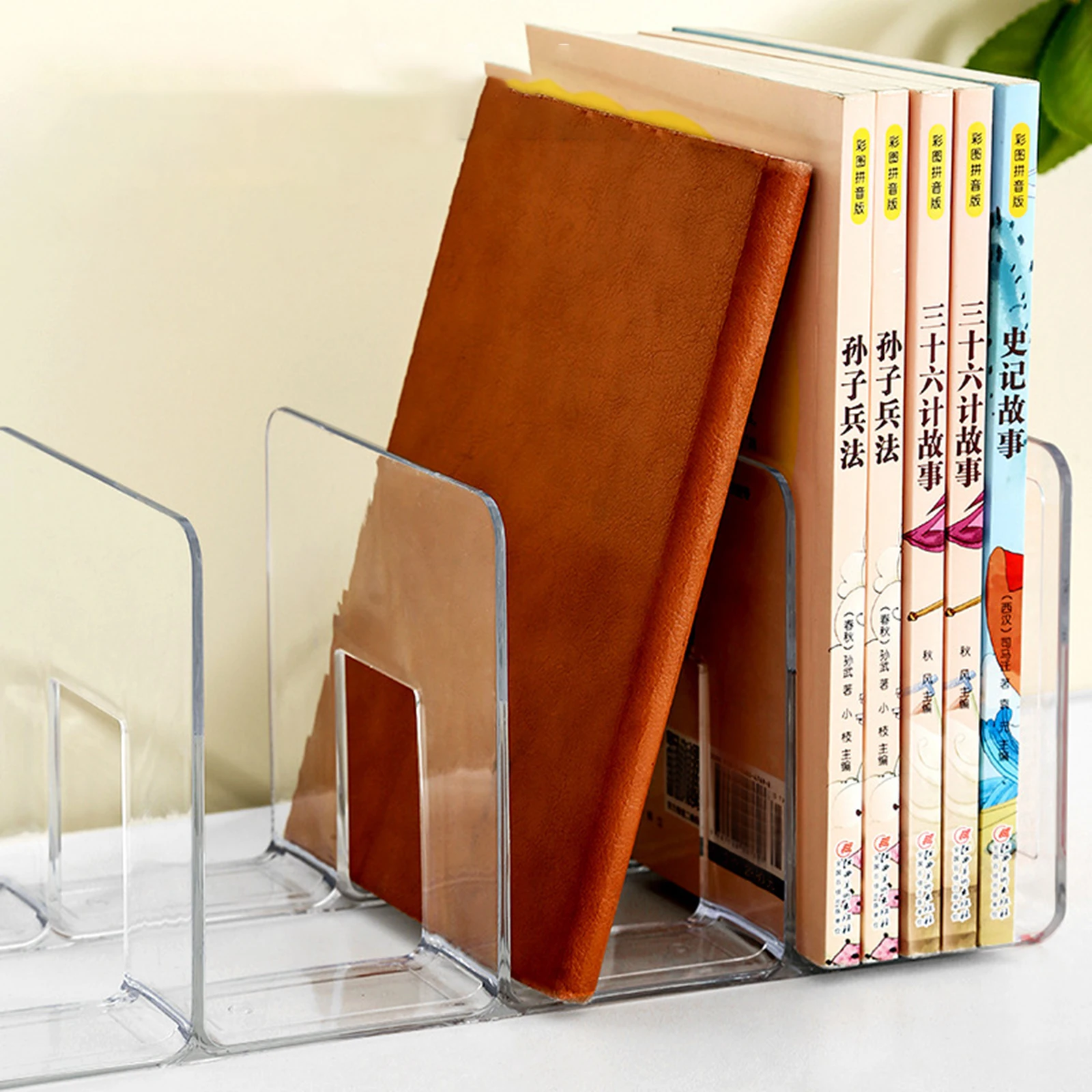 Acrylic Book Organizer Holder Stand 4 Compartment Bag Closet Shelf Divider Bookshelf Tabletop Transparent Four Frames