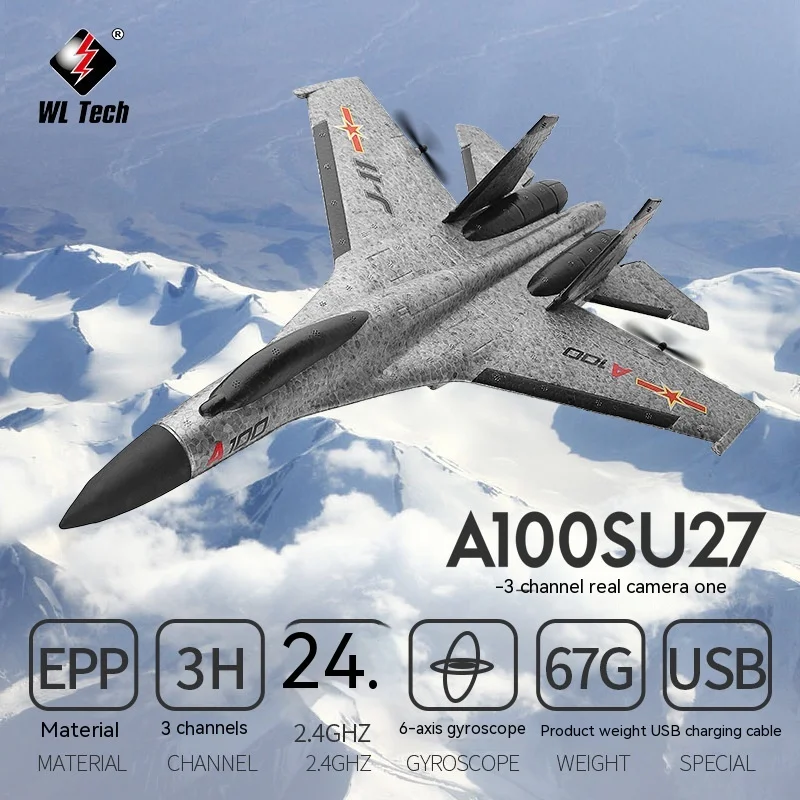 

Weili Xk A100 Su-27 J-11 Electric 2.4ghz Three-channel Fixed-wing Remote Control Glider Looks Like A Real Airplane Model Toy