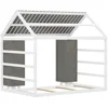Wooden Twin Size House Bed for Kids,Includes Two Movable Wardrobes,Children Beds Features Cozy Fence and Roof 5