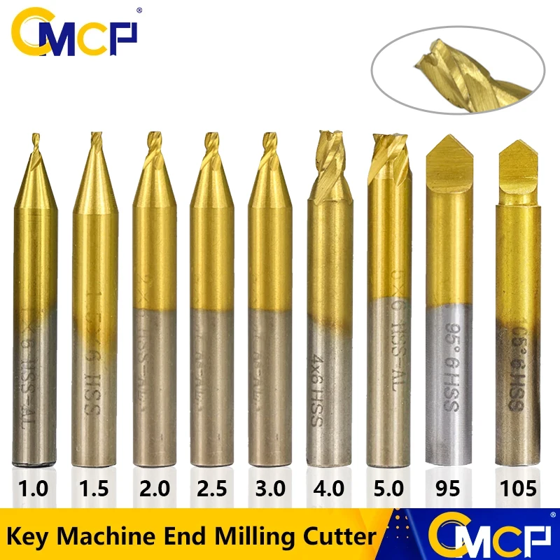 End Milling Cutter 1pc 6mm Shank Titanium Coated 1/1.5/2.0/2.5/3.0/4.0/5.0mm Vertical Key Cutting Machine