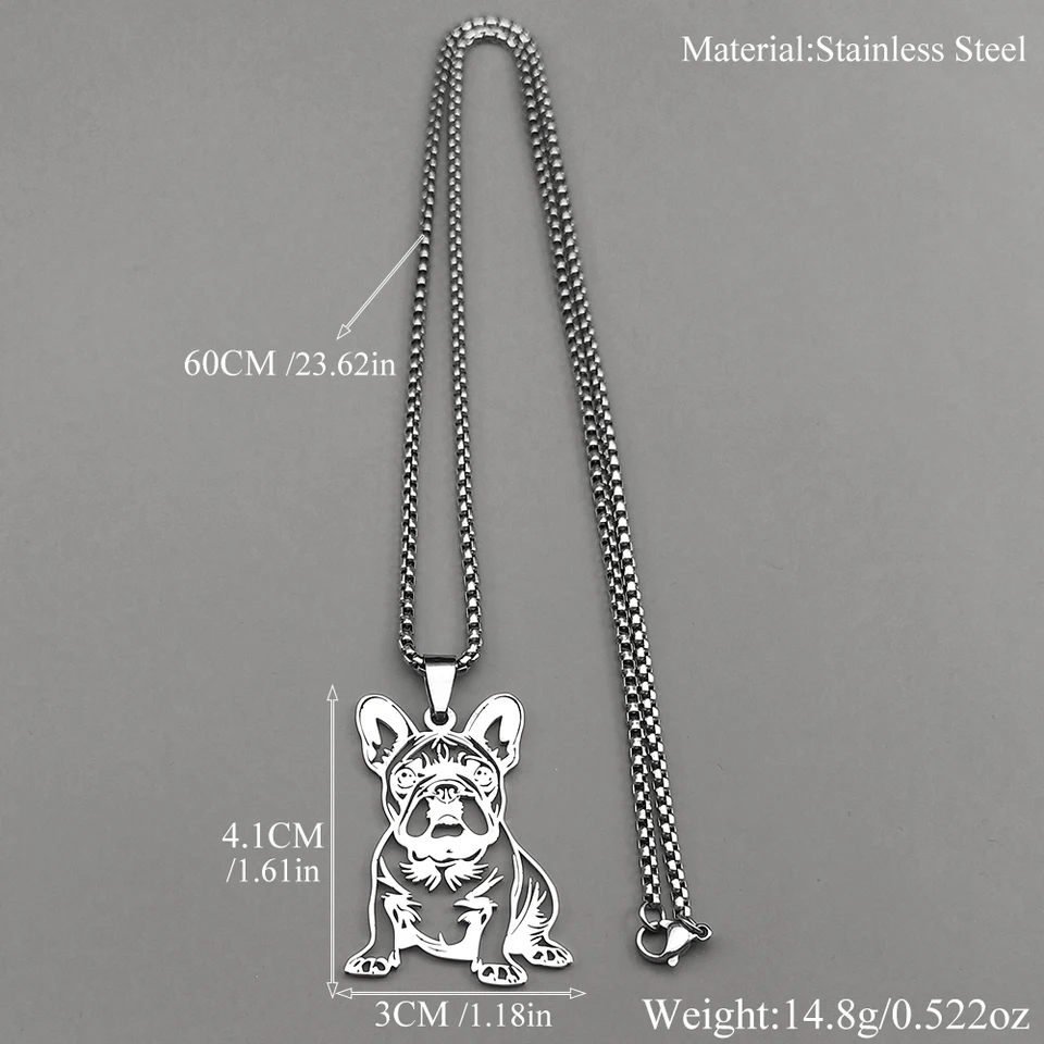 Halsketting voor dames, Franse bulldog, 925 sterling zilver, hanger hond met ketting, 40 cm Halsketting voor dames, Franse bulldog, 925 sterling zilver, hanger hond met ketting, 40 cm