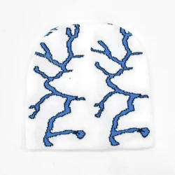 Stylish Unisex Knitted Beanie - Warm & Trendy Fashion Cap (White Blue Lightning)
